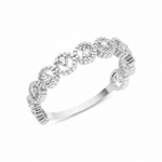 white gold ring with linked beaded crowns and White CZ stones on white background