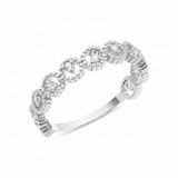 white gold ring with linked beaded crowns and White CZ stones on white background
