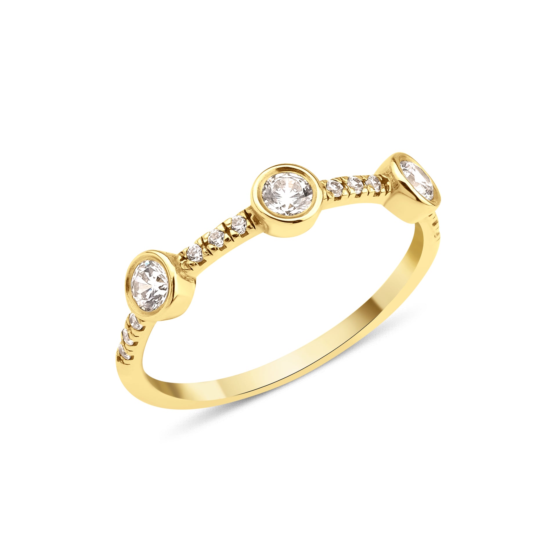 yellow gold twin stone ring on white background
