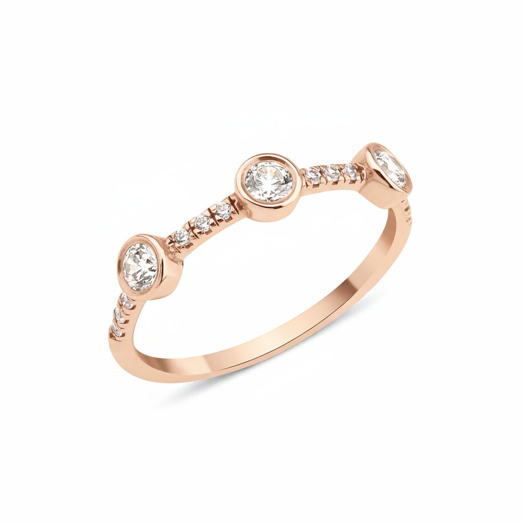 rose gold twin stone ring on white background