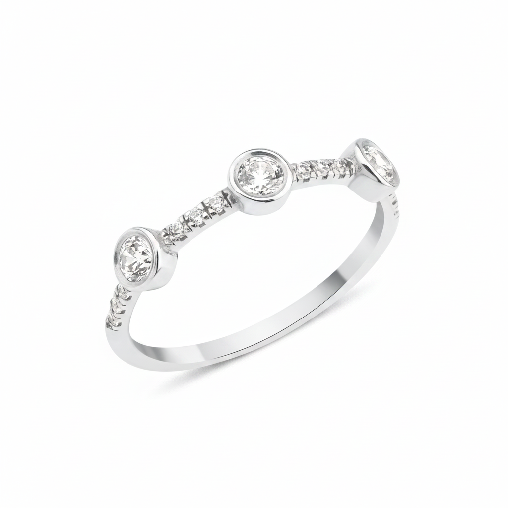 white gold twin stone ring on white background