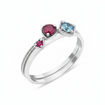 white gold trio gem ring on white background