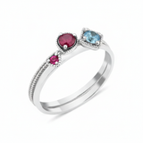 white gold trio gem ring on white background