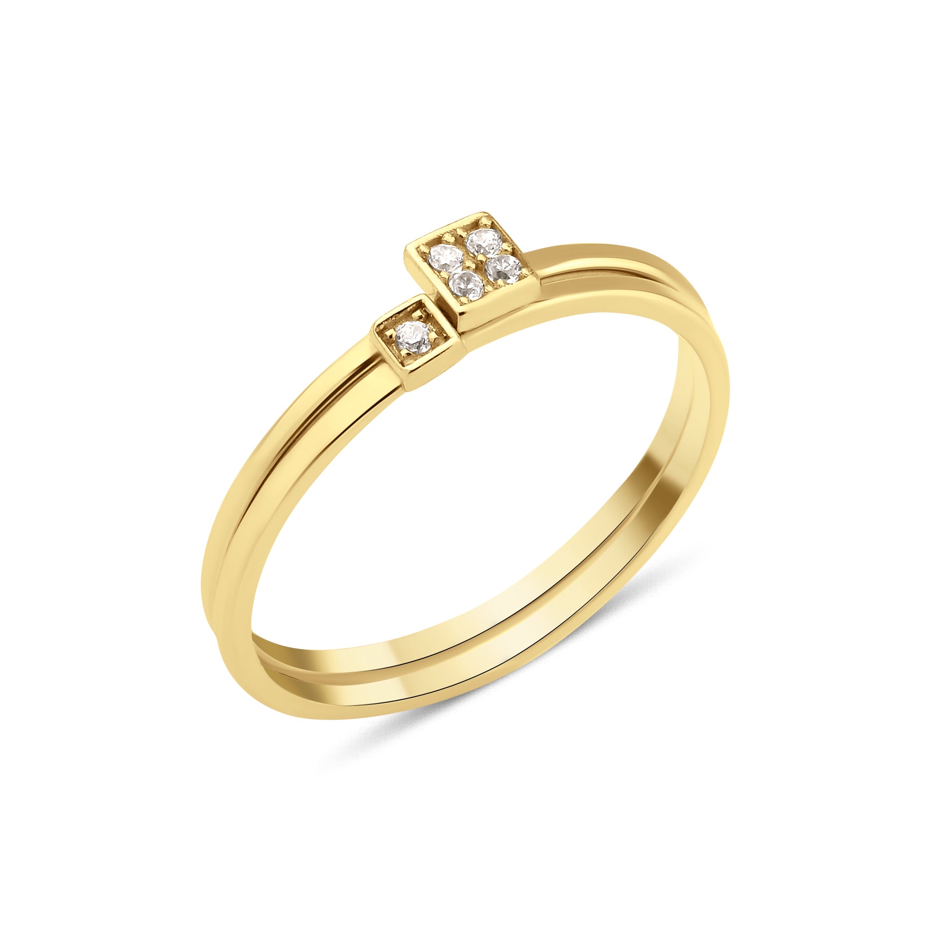 yellow gold offset square ring on white background