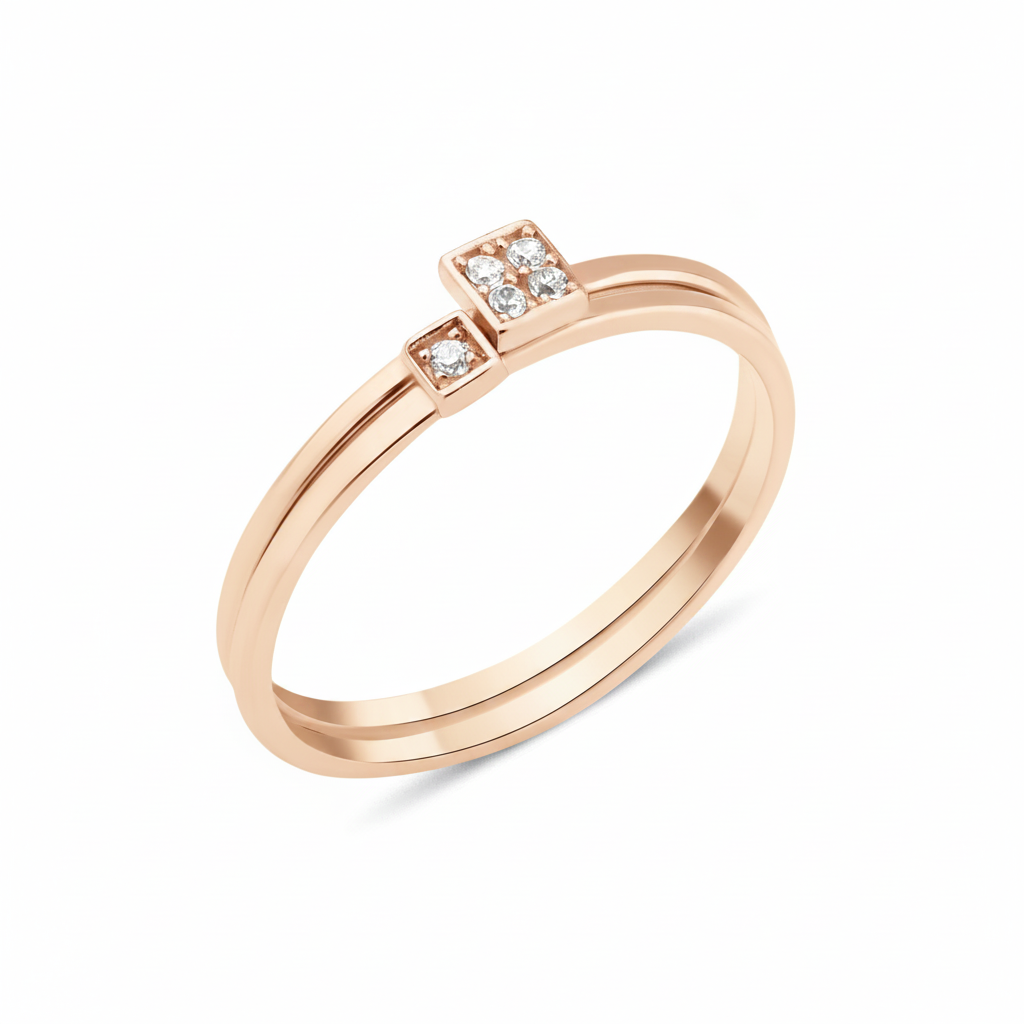 rose gold offset square ring on white background