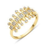 yellow gold crest pillar ring on white background