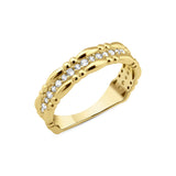 yellow gold wave band ring on white background
