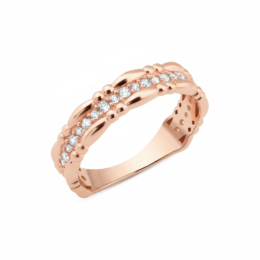 rose gold wave band ring on white background