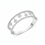 white gold beaded lattice ring on white background