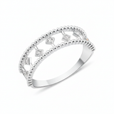 white gold beaded lattice ring on white background