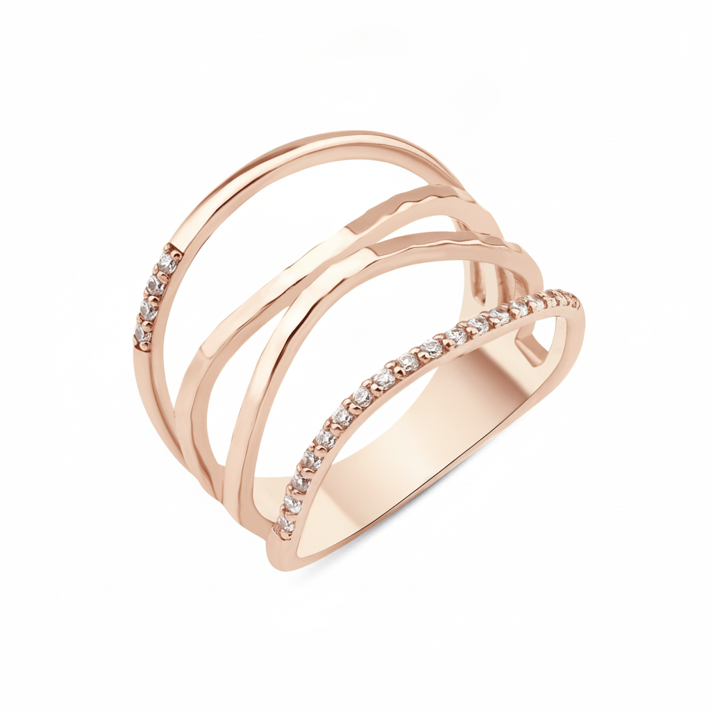 rose gold layered arc ring on white background
