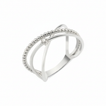 white gold beaded crossover ring on white background