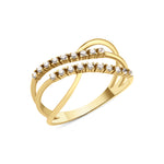 yellow gold pave crossover ring on white background