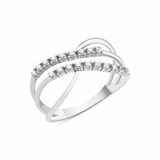 white gold pave crossover ring on white background