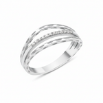 white gold etched arch ring on white background