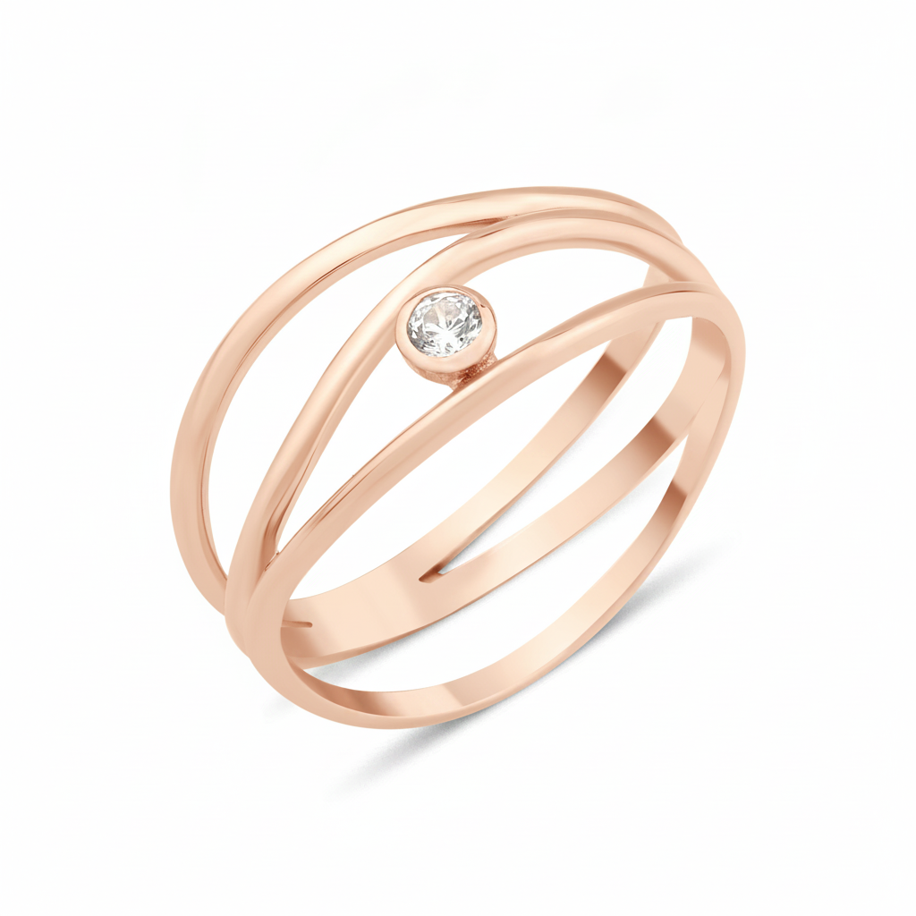 rose gold bezel arc ring on white background