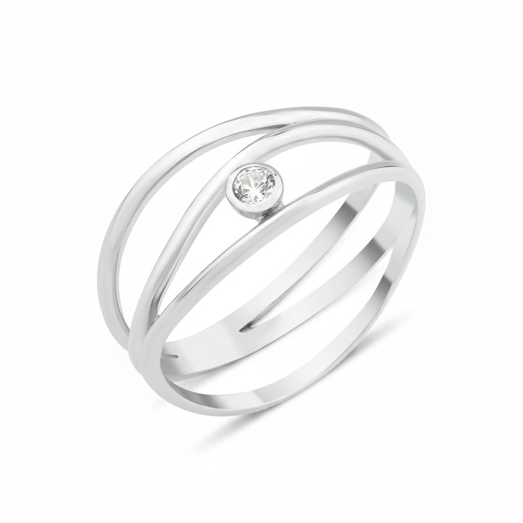 white gold bezel arc ring on white background