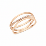 rose gold sweeping trio ring on white background