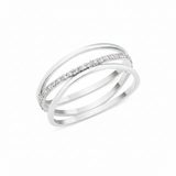 white gold sweeping trio ring on white background