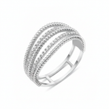 white gold beaded row ring on white background