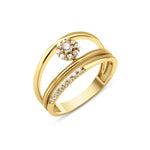 yellow gold dual arc ring on white background