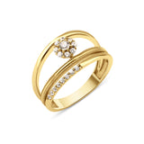 yellow gold dual arc ring on white background