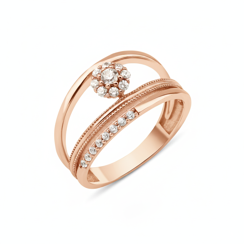 rose gold dual arc ring on white background