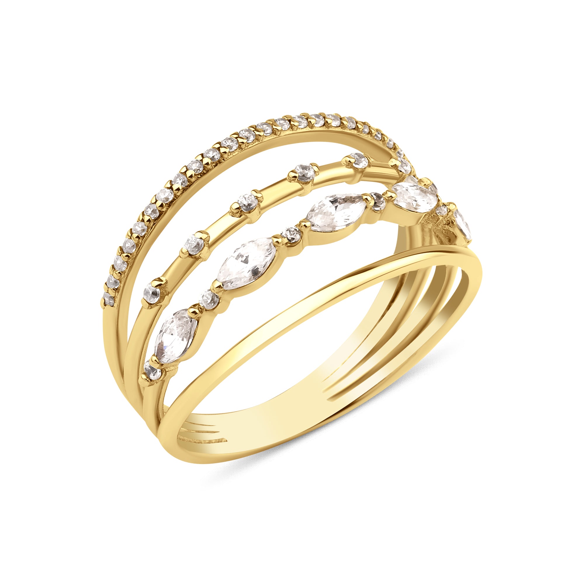 yellow gold multi band ring on white background