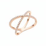 rose gold crossover pave ring on white background
