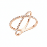 rose gold crossover pave ring on white background