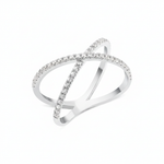 white gold crossover pave ring on white background