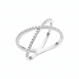 white gold crossover pave ring on white background