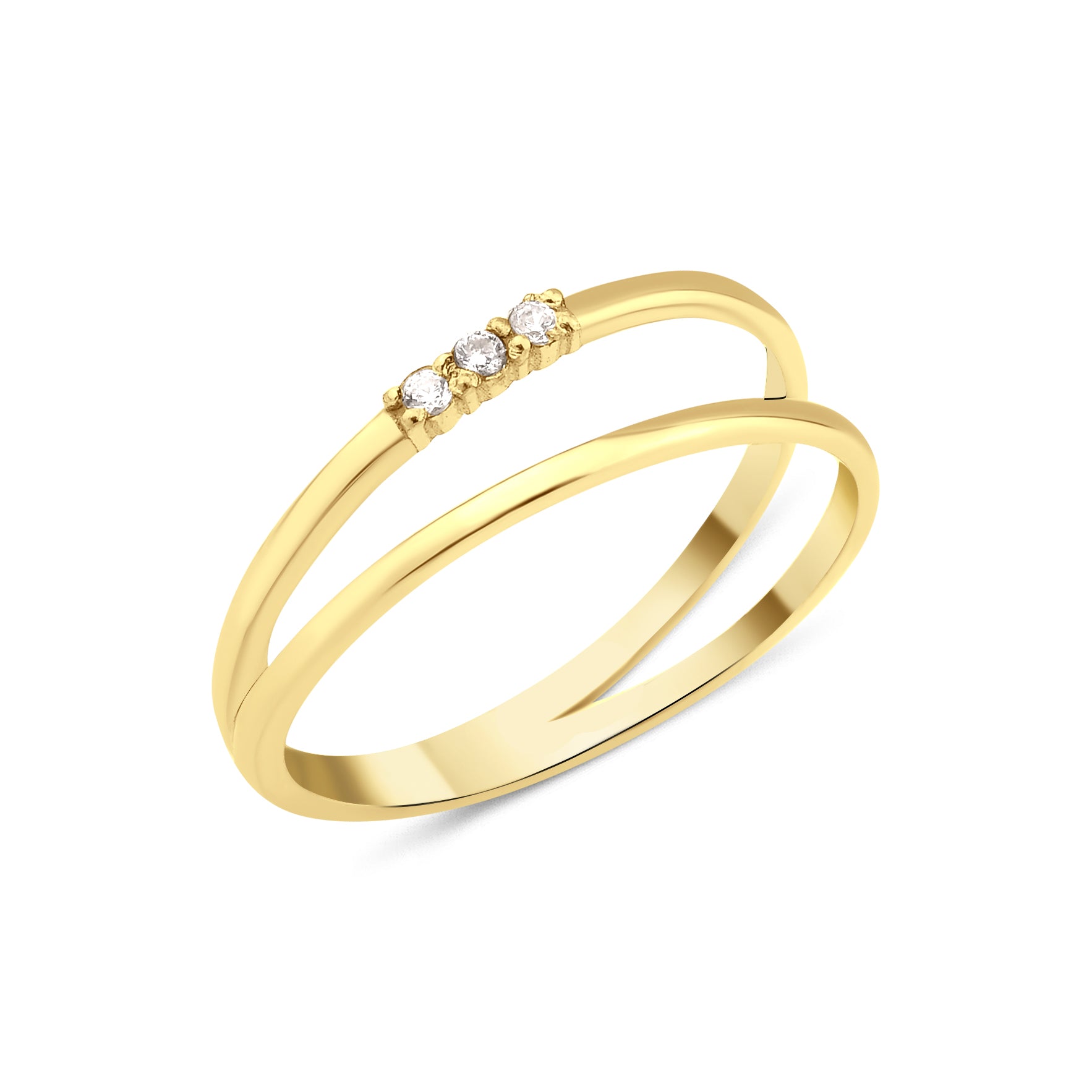 yellow gold twin band ring on white background