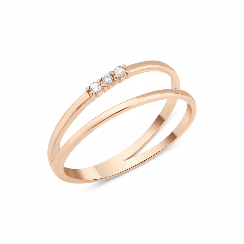 rose gold twin band ring on white background