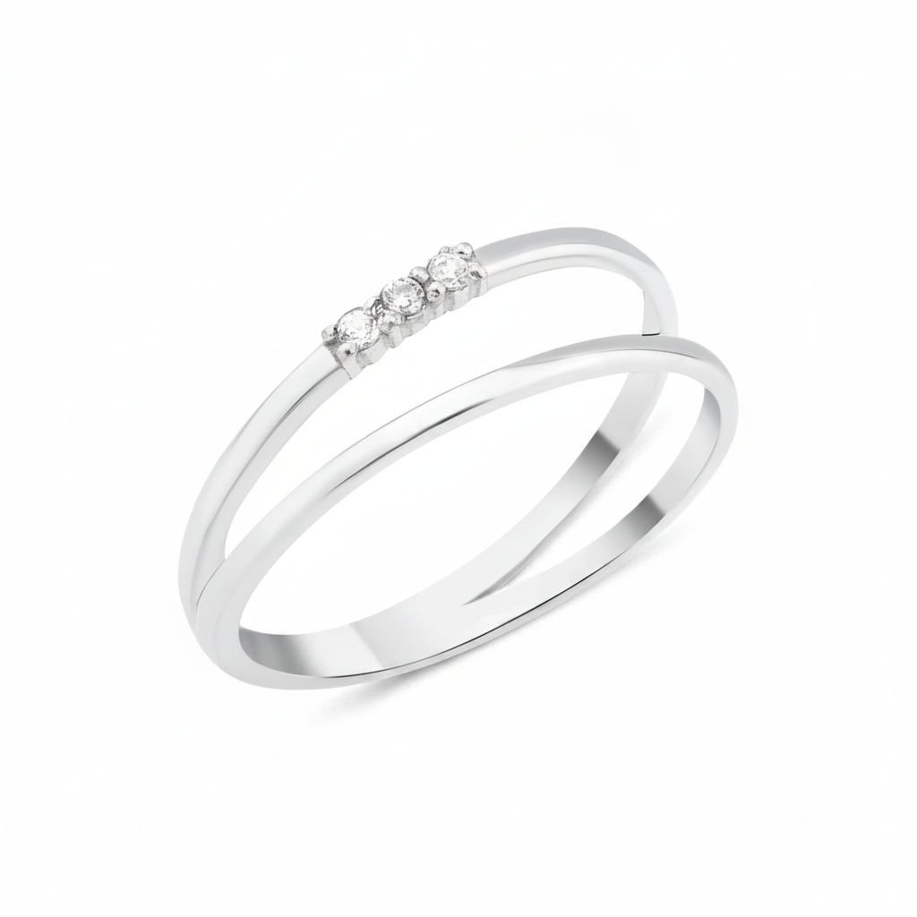 white gold twin band ring on white background