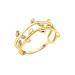 yellow gold vine leaf ring on white background