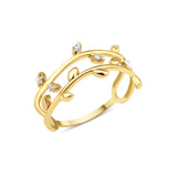 yellow gold vine leaf ring on white background