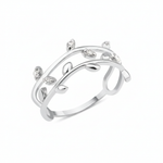 white gold vine leaf ring on white background