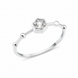 white gold hexagon bead ring on white background