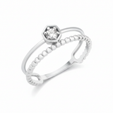 white gold dual hexagon ring on white background