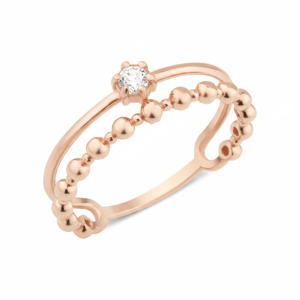 rose gold smooth beaded ring on white background