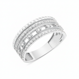 white gold ribbed statement ring on white background