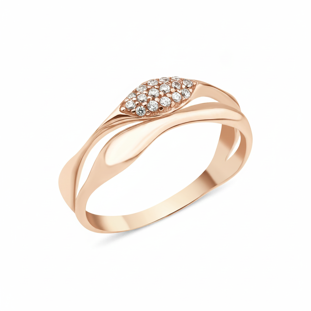 rose gold marquise curve ring on white background