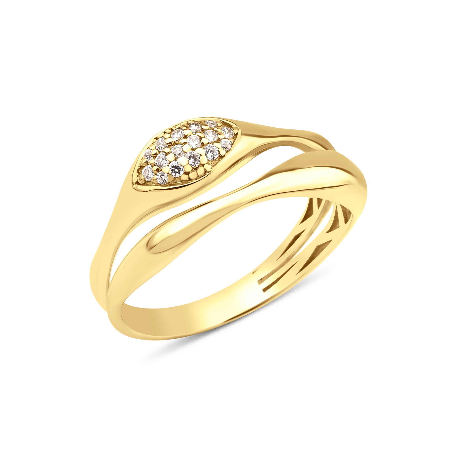 yellow gold bypass cluster ring on white background