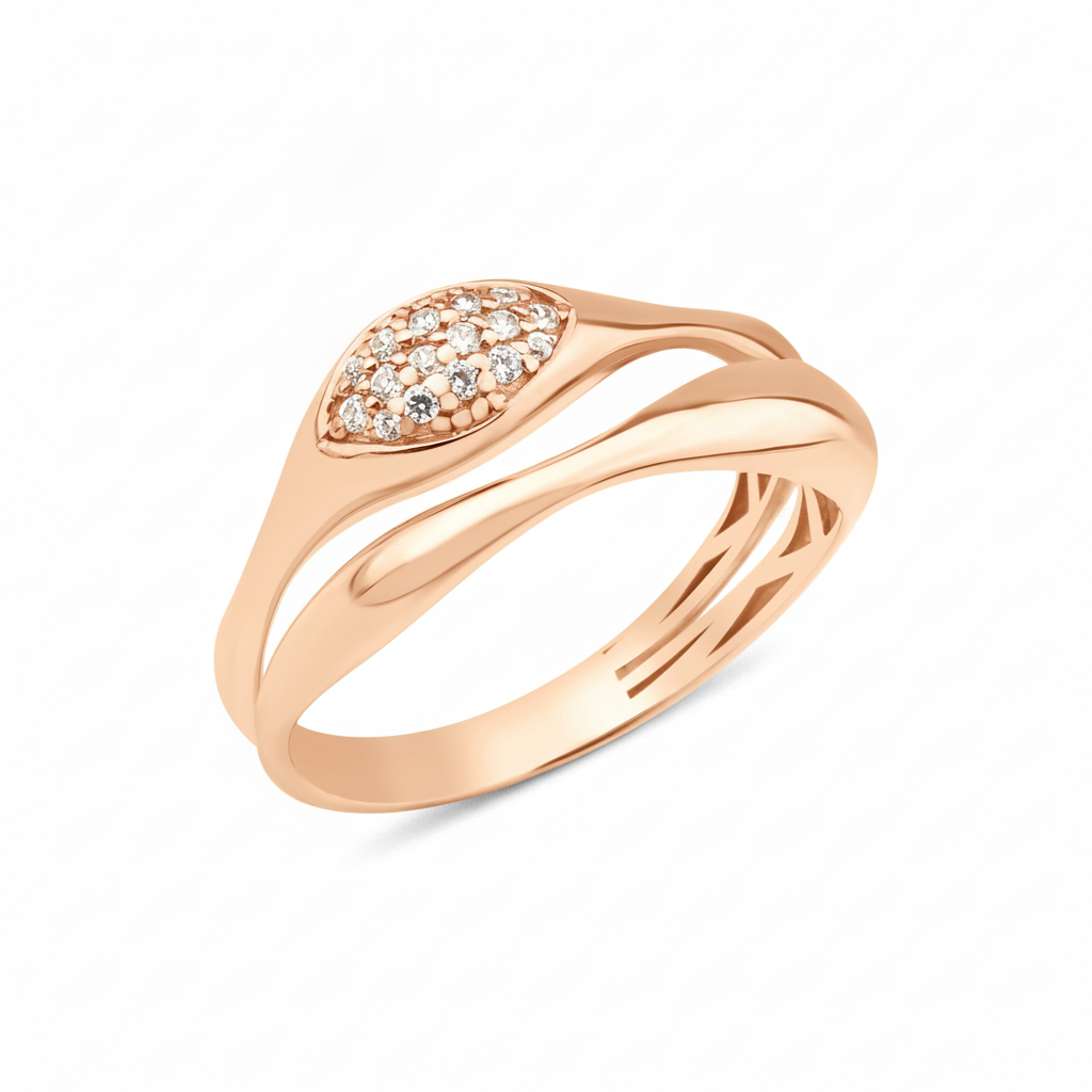 rose gold bypass cluster ring on white background