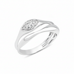 white gold bypass cluster ring on white background