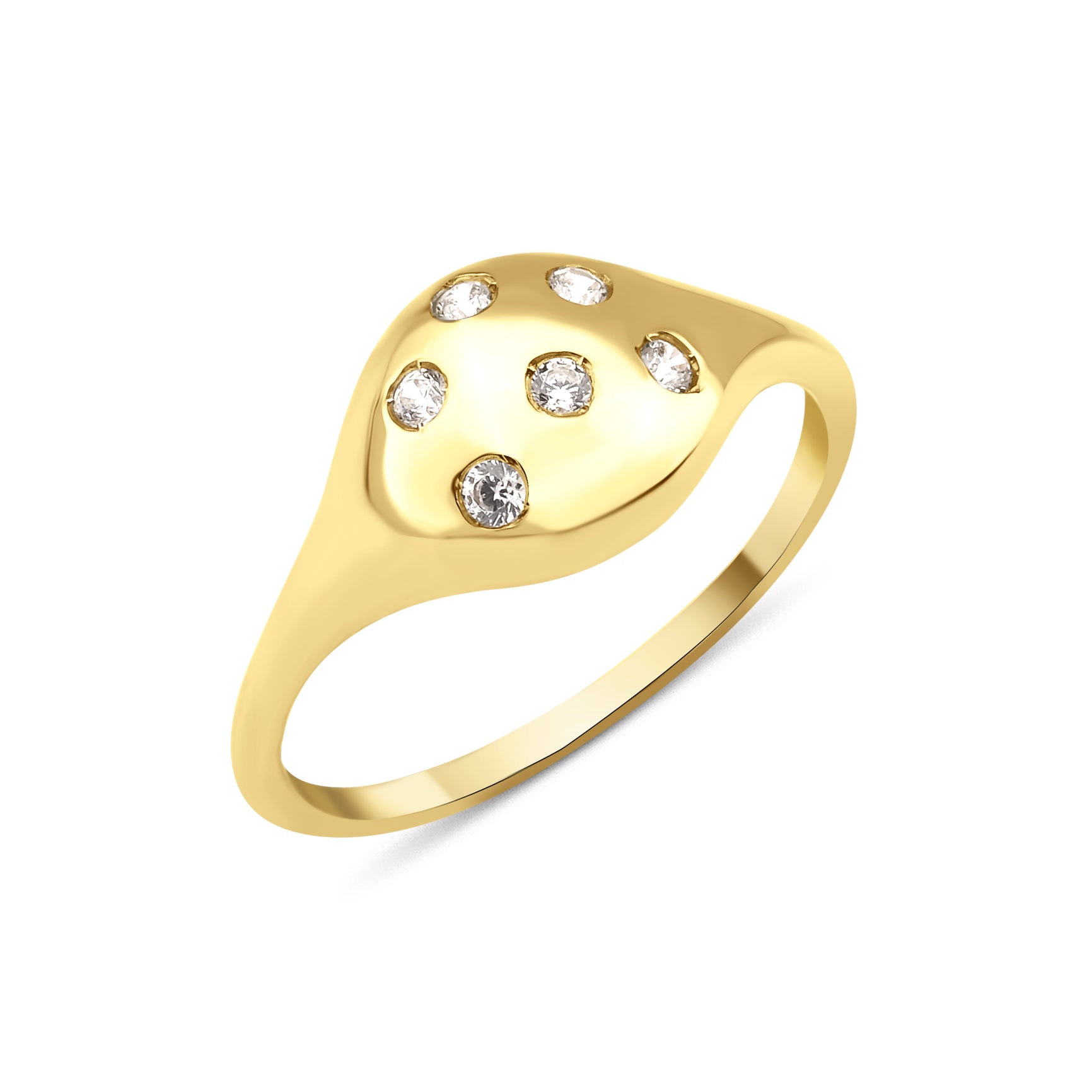 yellow gold scattered dome ring on white background