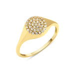 yellow gold signet crest ring on white background