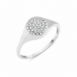 white gold signet crest ring on white background