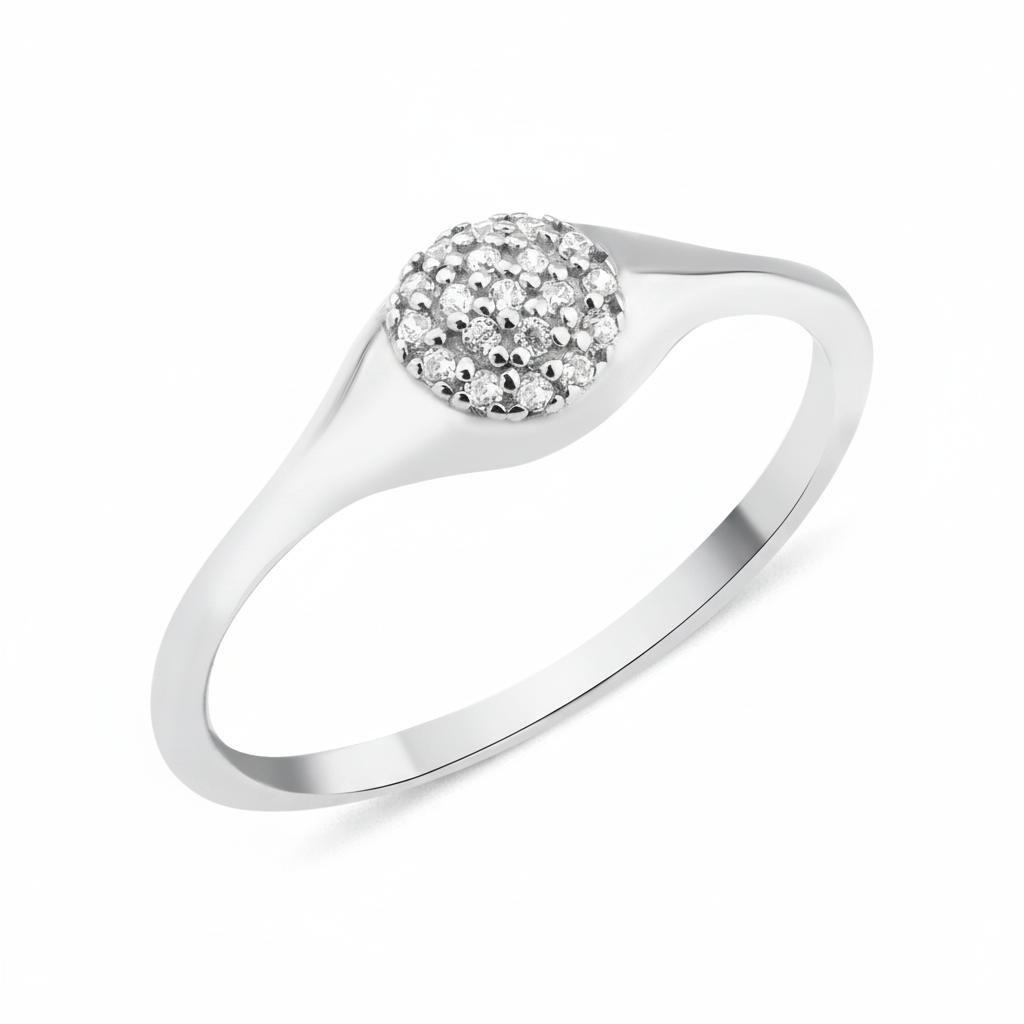 white gold modern signet ring on white background